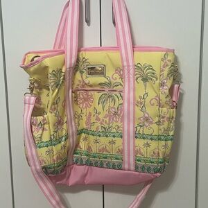 Lilly Pulitzer Pink and Yellow Tote Bag with Tropical Flair